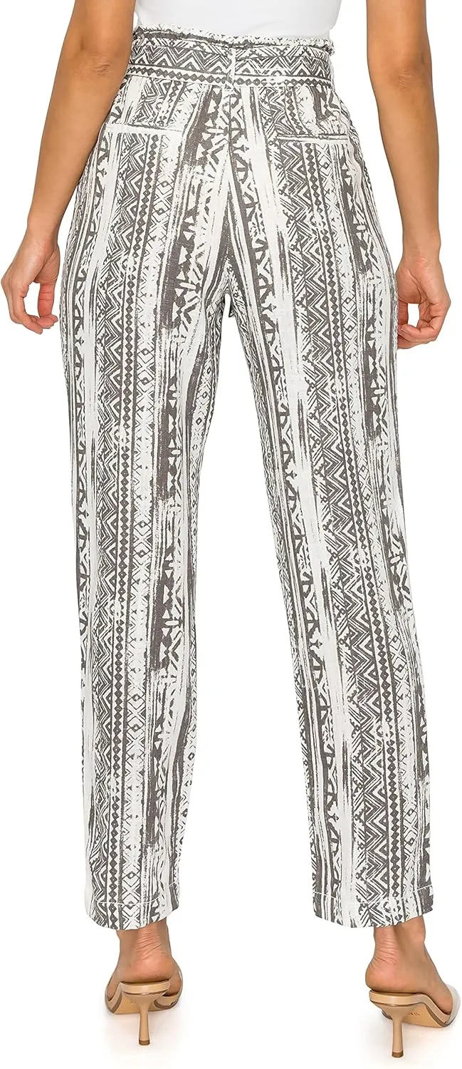 Cali1850 Women's Paper Bag Linen Pants – High Waisted Elastic Waistband Self Tie Belt Oceanside Beach Trousers with Pockets