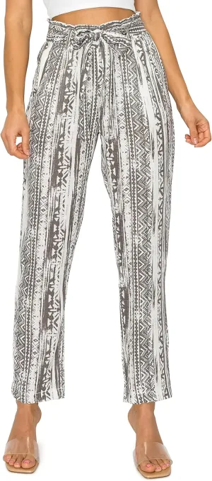 Cali1850 Women's Paper Bag Linen Pants – High Waisted Elastic Waistband Self Tie Belt Oceanside Beach Trousers with Pockets