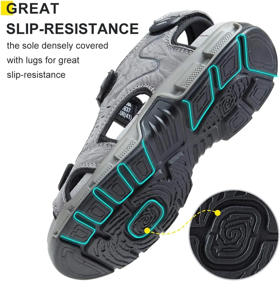CAMEL CROWN Men's Leather Sandals Hiking Outdoor Water Beach Sports Mens Sandals for Summer with Open Toe Adjustable Straps