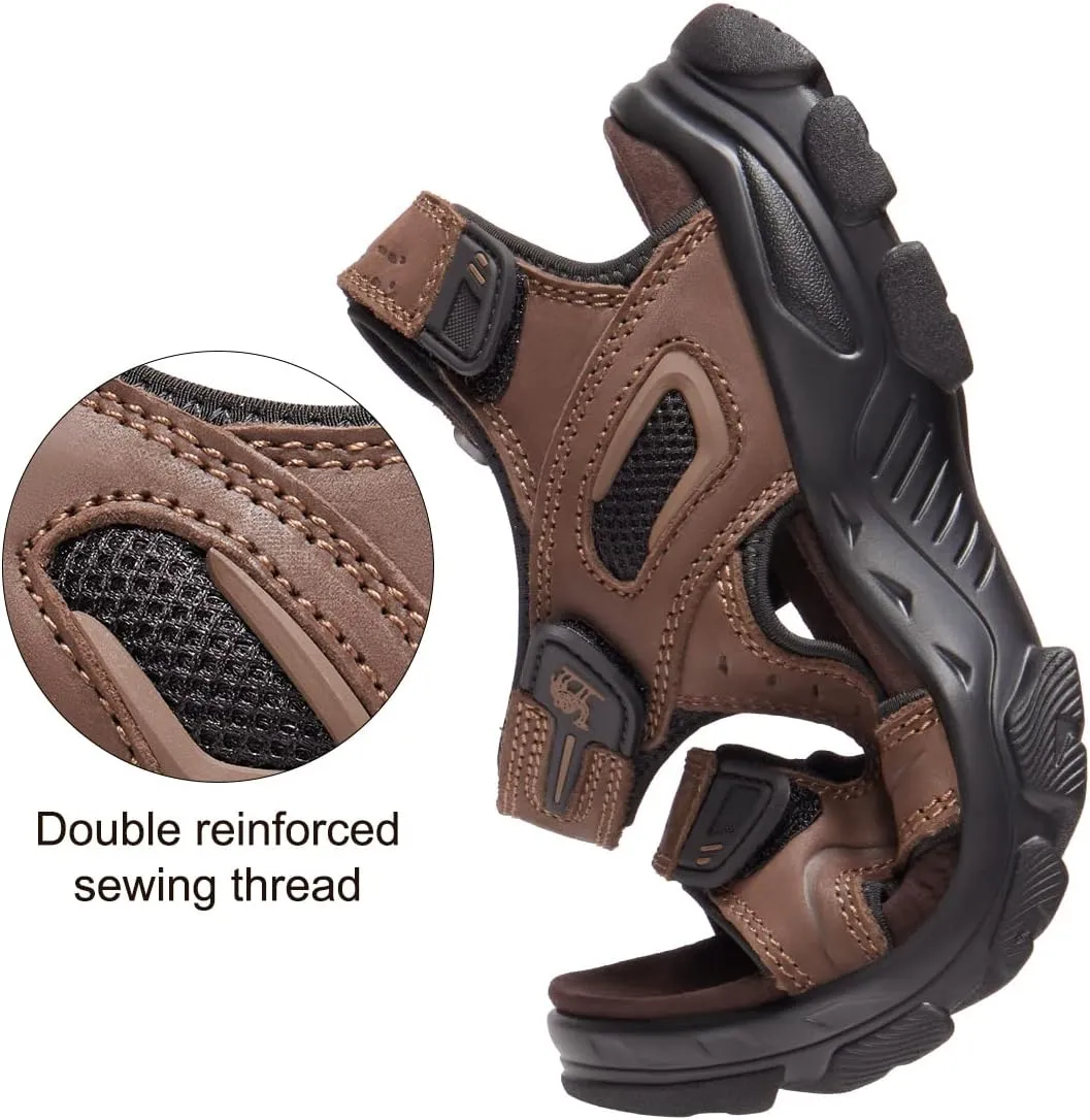 CAMEL CROWN Men's Leather Sandals Hiking Outdoor Water Beach Sports Mens Sandals for Summer with Open Toe Adjustable Straps
