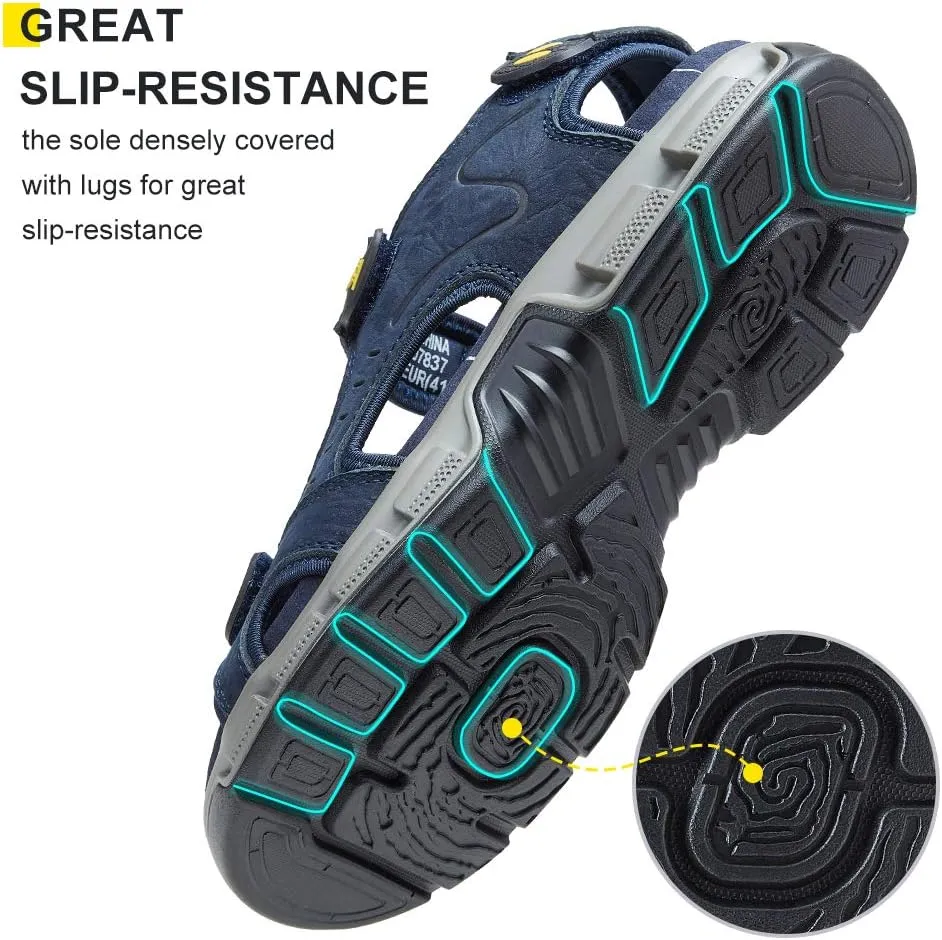 CAMEL CROWN Men's Leather Sandals Hiking Outdoor Water Beach Sports Mens Sandals for Summer with Open Toe Adjustable Straps