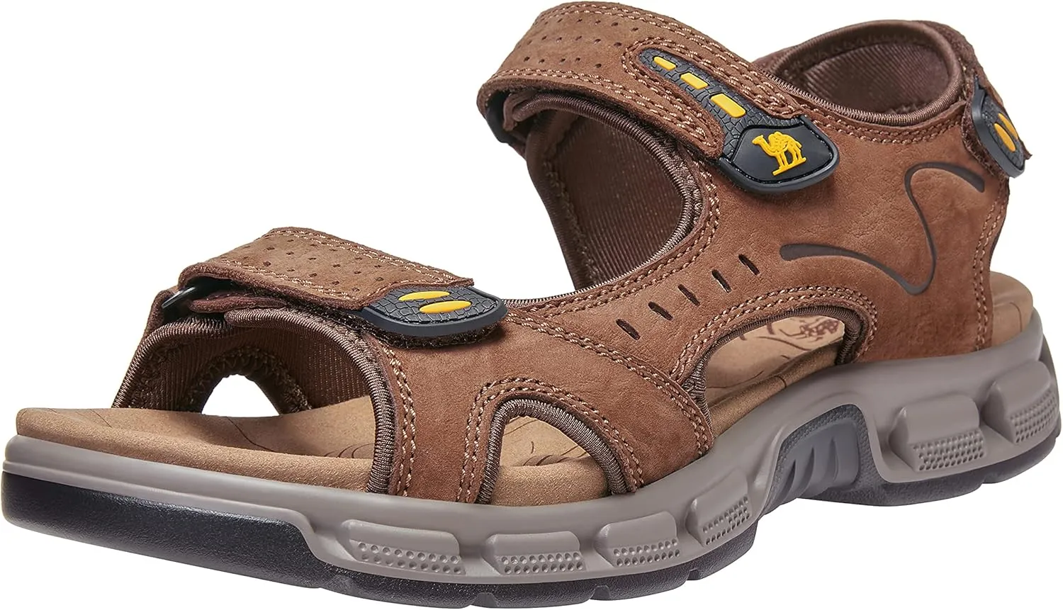 CAMEL CROWN Men's Leather Sandals Hiking Outdoor Water Beach Sports Mens Sandals for Summer with Open Toe Adjustable Straps