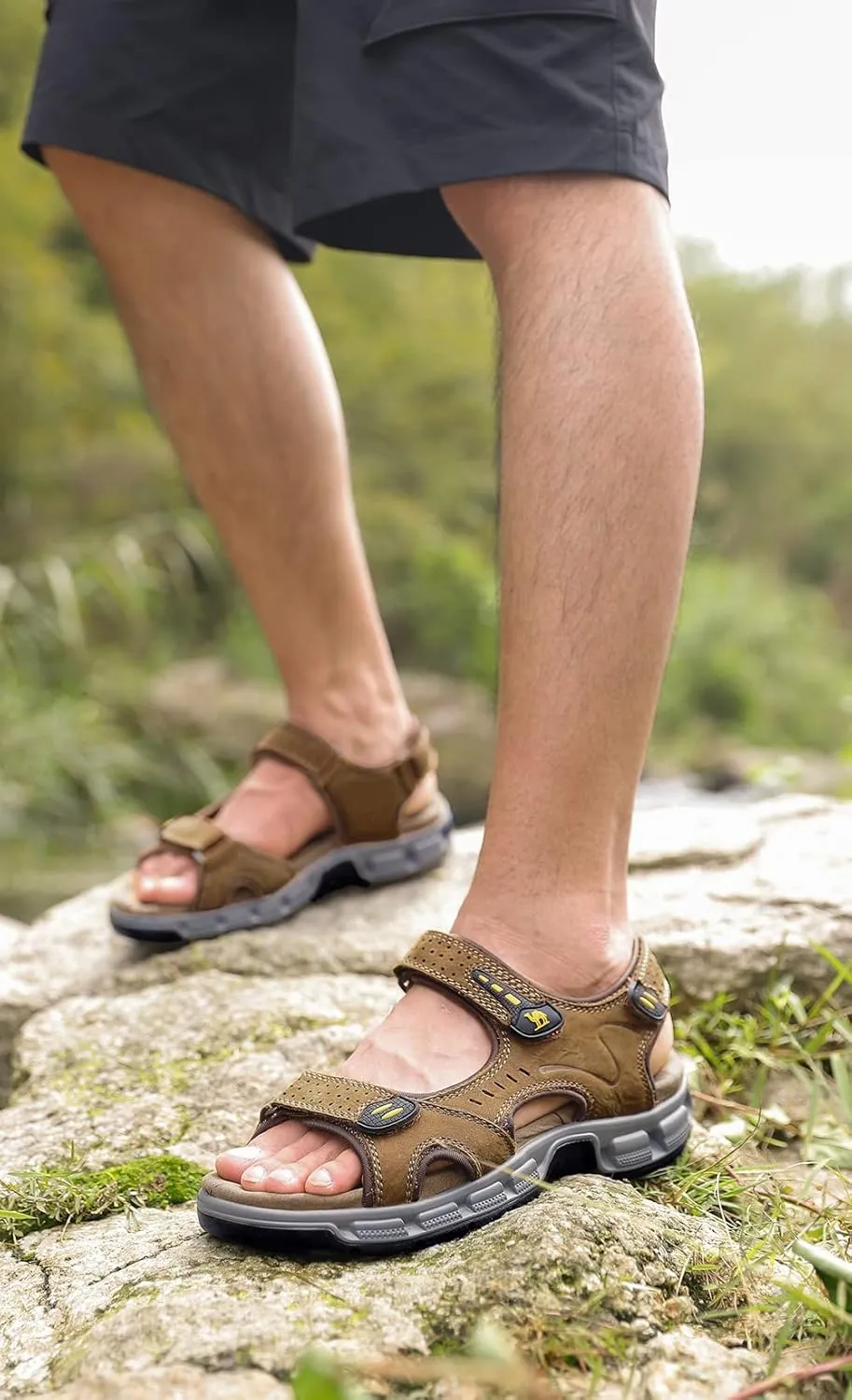 CAMEL CROWN Men's Leather Sandals Hiking Outdoor Water Beach Sports Mens Sandals for Summer with Open Toe Adjustable Straps