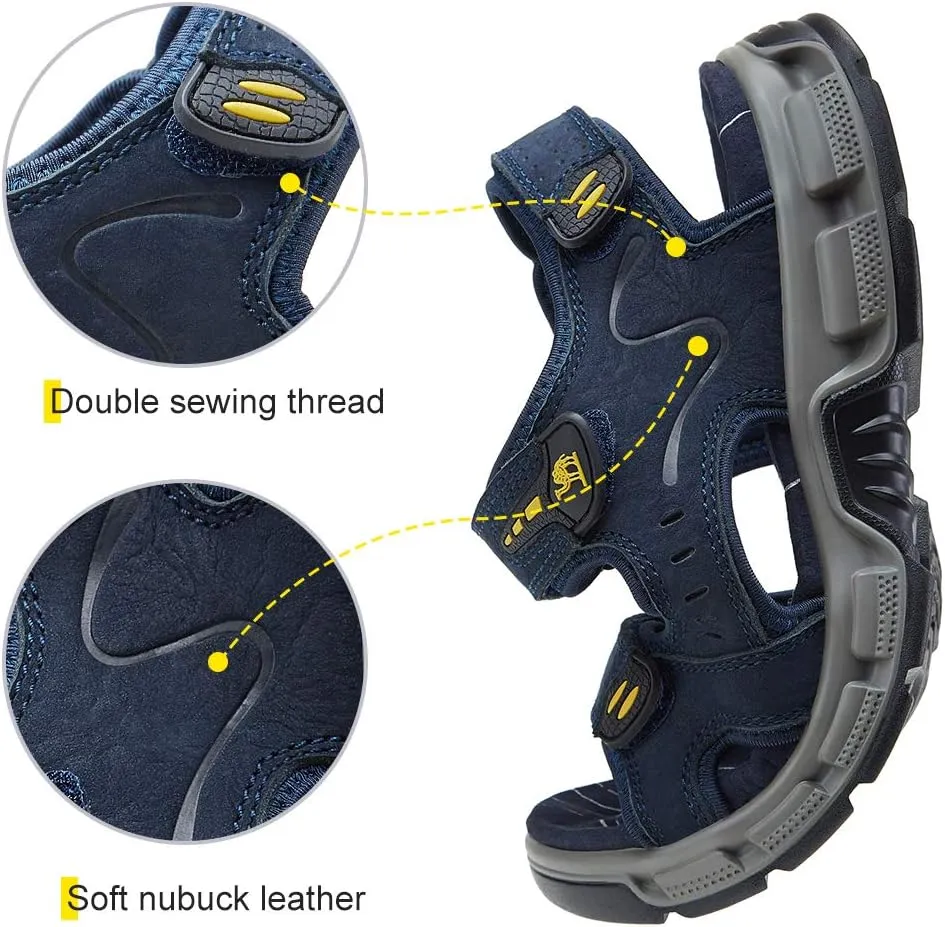 CAMEL CROWN Men's Leather Sandals Hiking Outdoor Water Beach Sports Mens Sandals for Summer with Open Toe Adjustable Straps