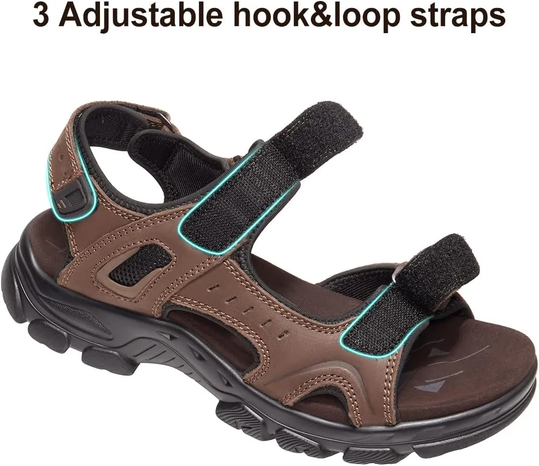 CAMEL CROWN Men's Leather Sandals Hiking Outdoor Water Beach Sports Mens Sandals for Summer with Open Toe Adjustable Straps