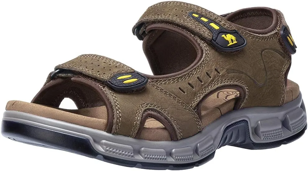 CAMEL CROWN Men's Leather Sandals Hiking Outdoor Water Beach Sports Mens Sandals for Summer with Open Toe Adjustable Straps