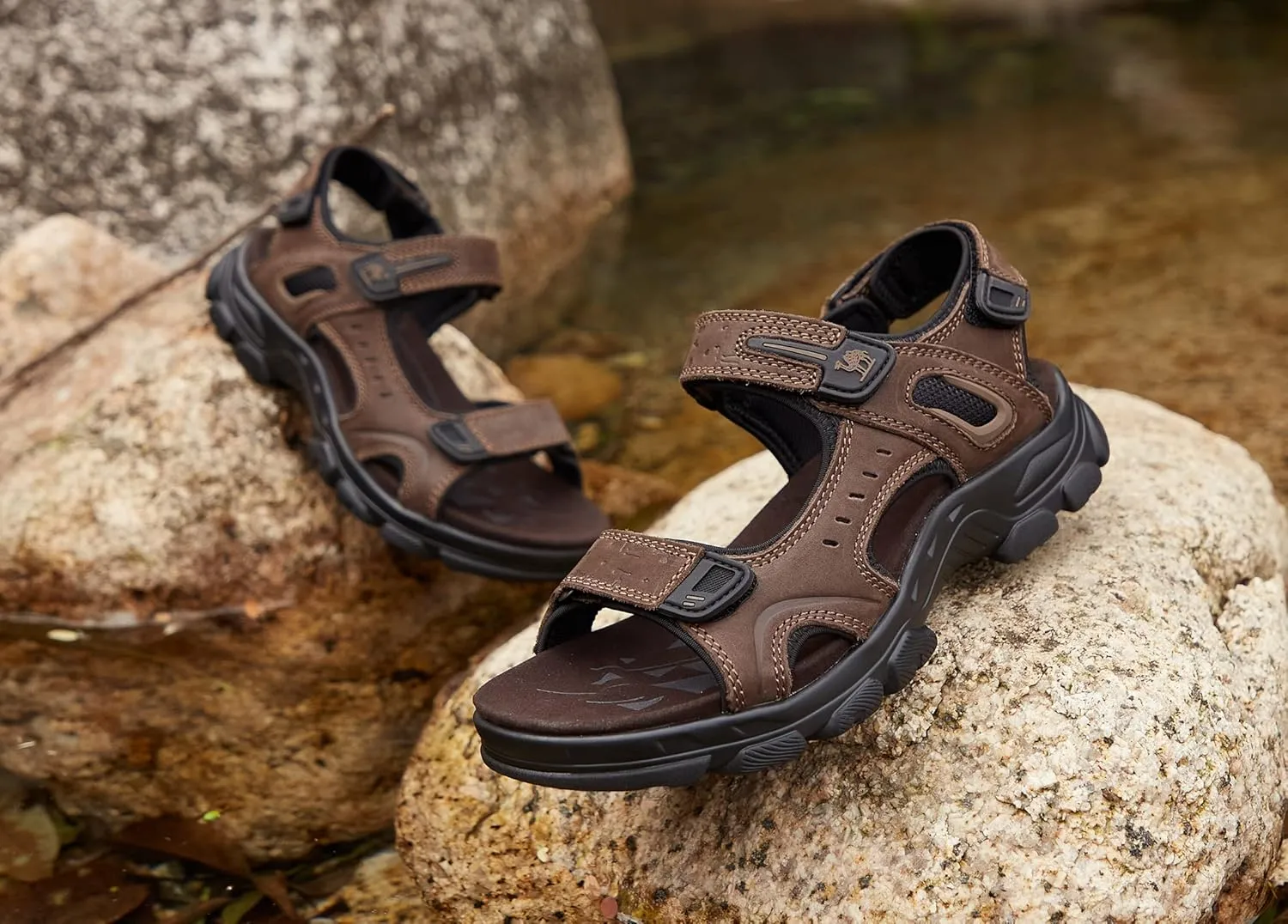 CAMEL CROWN Men's Leather Sandals Hiking Outdoor Water Beach Sports Mens Sandals for Summer with Open Toe Adjustable Straps
