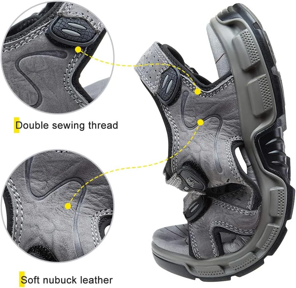 CAMEL CROWN Men's Leather Sandals Hiking Outdoor Water Beach Sports Mens Sandals for Summer with Open Toe Adjustable Straps