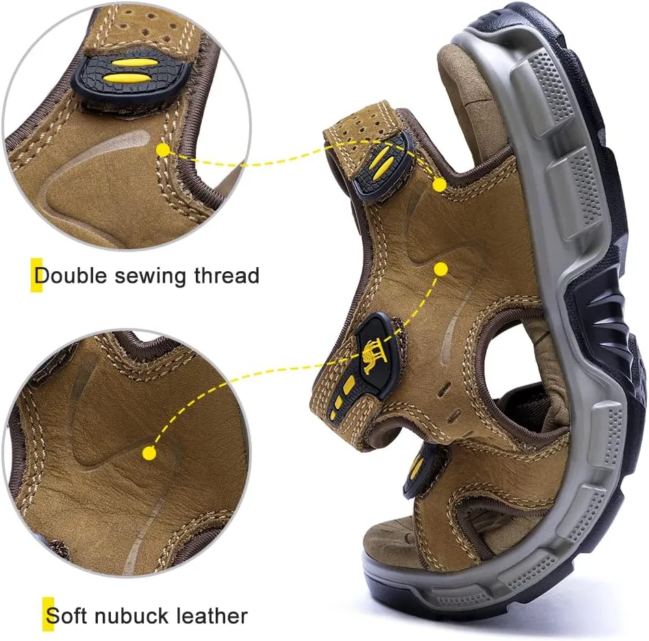 CAMEL CROWN Men's Leather Sandals Hiking Outdoor Water Beach Sports Mens Sandals for Summer with Open Toe Adjustable Straps