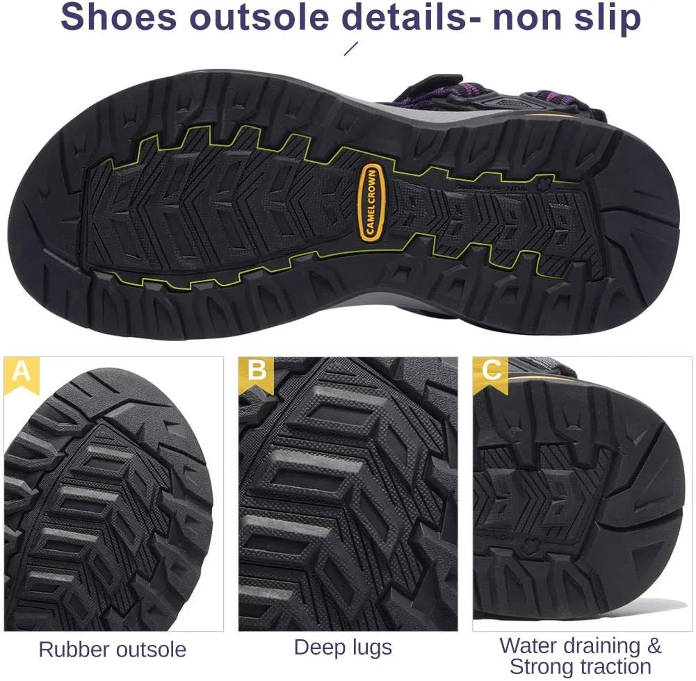 CAMEL CROWN Waterproof Hiking Sandals Women Arch Support Sport Comfortable Walking Water Sandals for Beach Travel Athletic