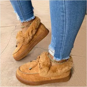 Casual Fashion Flat Boots with Fur Lined for Women, Winter Warm Booties Anti-Slip Thermal Shoes Comfortable Moccasins Snow Boots, Cold Weather Furry Slippers Men Plush Sneakers,Brown,7