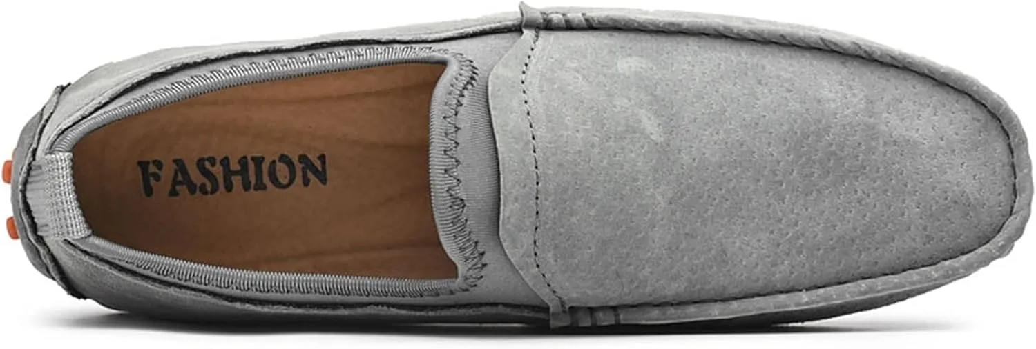 Casual Loafers for Men Lightweight Large Size Boat Shoes Genuine Suede Leather Moc Toe Slip on Flat Non-Slip Soles Casual