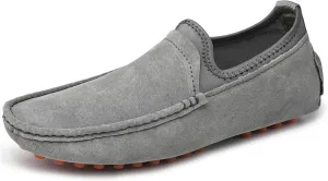 Casual Loafers for Men Lightweight Large Size Boat Shoes Genuine Suede Leather Moc Toe Slip on Flat Non-Slip Soles Casual