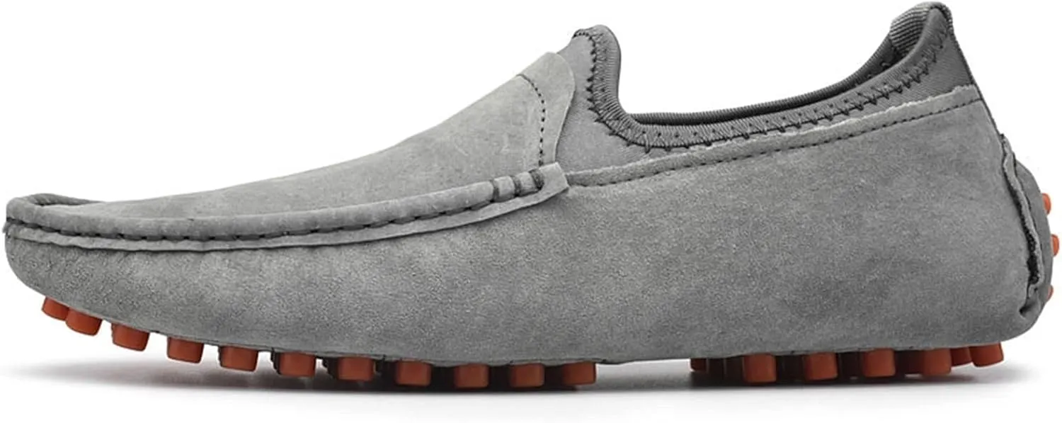 Casual Loafers for Men Lightweight Large Size Boat Shoes Genuine Suede Leather Moc Toe Slip on Flat Non-Slip Soles Casual