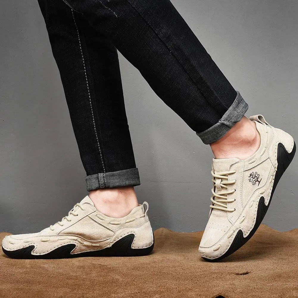 ChicLovey Mens Casual Leather Driving Loafers Lace up Boat Shoes Handmade Moccasins