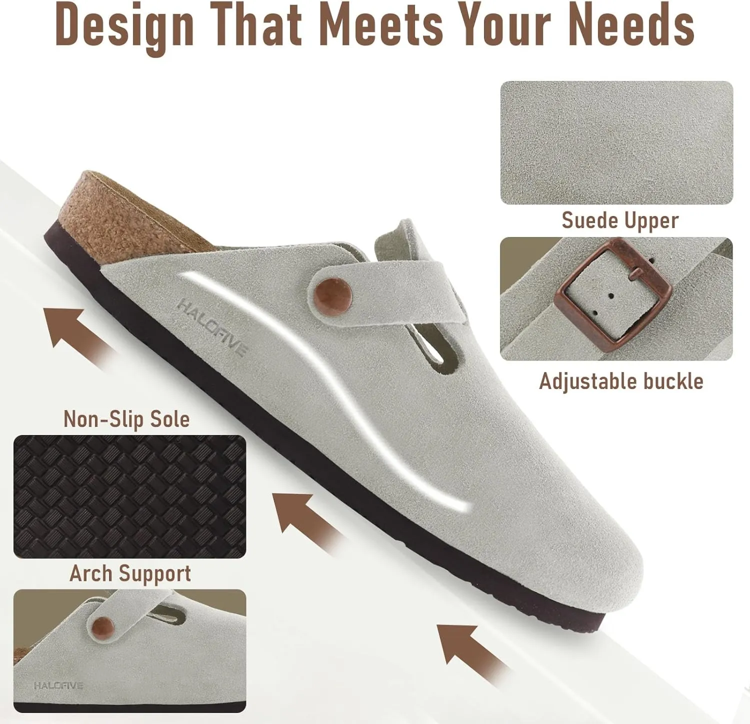 Clogs for Women Suede Clogs Cork Footbed Mules Potato Shoes with Arch Support Men's Comfort Slip-On Clogs
