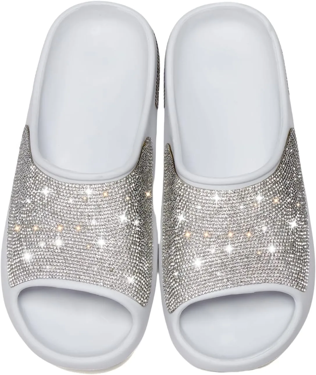 Cloud Slides for Women Thick Sole Sandals Quick Drying Shower Shoes EVA Non-Slip Rhinestone Slippers Glitter Crystal