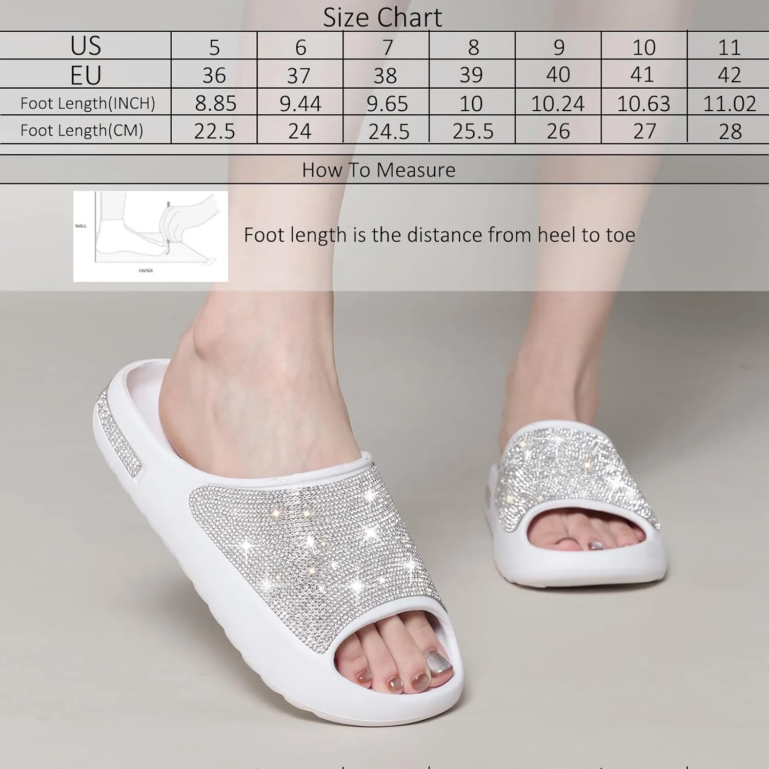 Cloud Slides for Women Thick Sole Sandals Quick Drying Shower Shoes EVA Non-Slip Rhinestone Slippers Glitter Crystal