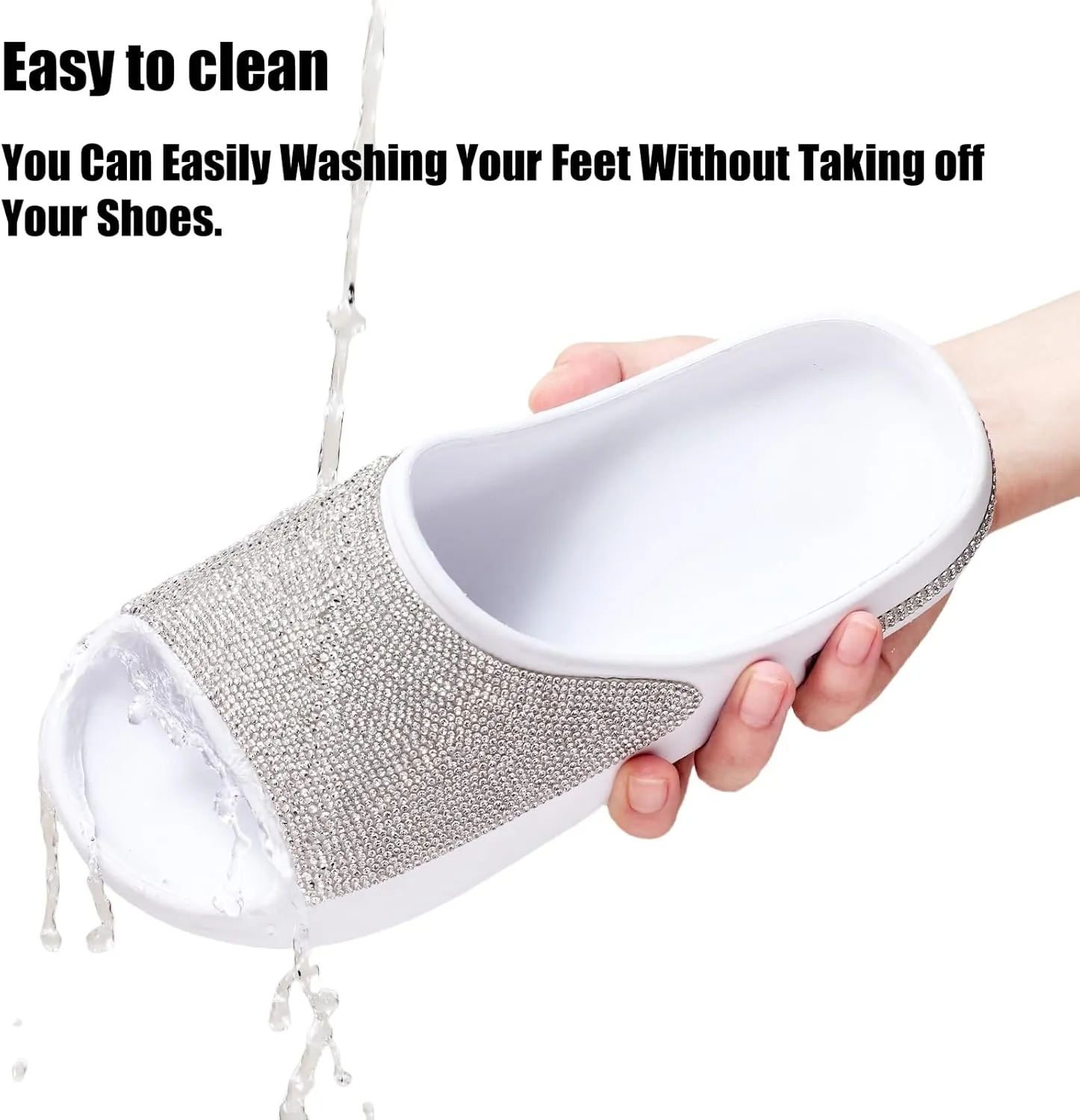 Cloud Slides for Women Thick Sole Sandals Quick Drying Shower Shoes EVA Non-Slip Rhinestone Slippers Glitter Crystal
