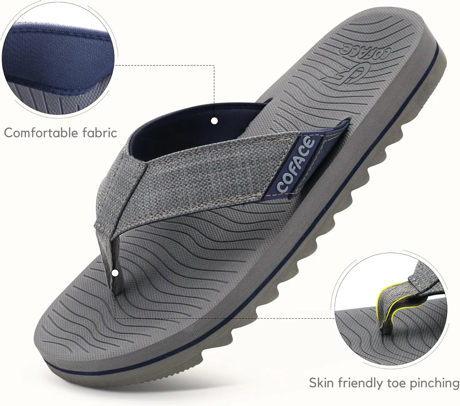 COFACE Flip Flops for Men with Arch Support Mens Sport Beach Thong-Sandals Outdoor 2025 Summer Leather Sandal for Man