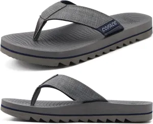 COFACE Flip Flops for Men with Arch Support Mens Sport Beach Thong-Sandals Outdoor 2025 Summer Leather Sandal for Man