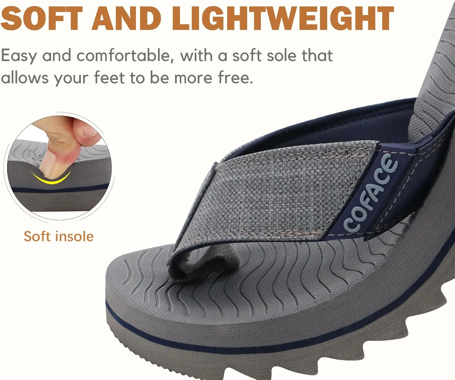 COFACE Flip Flops for Men with Arch Support Mens Sport Beach Thong-Sandals Outdoor 2025 Summer Leather Sandal for Man