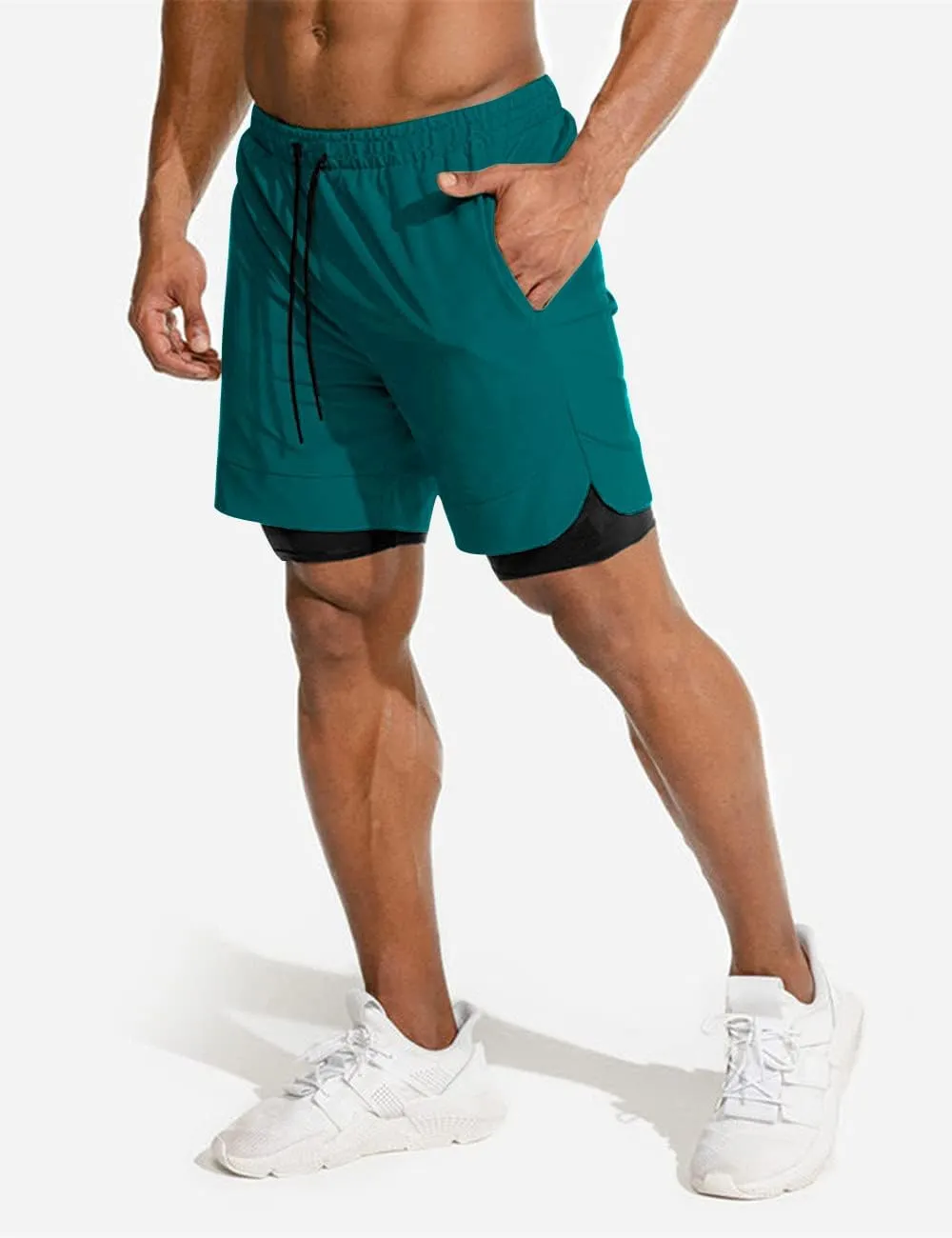 COOFANDY Men's 2 Pack Running Shorts 2 in 1 Workout Shorts Quick Dry Gym Training Athletic Jogger with Phone Pockets