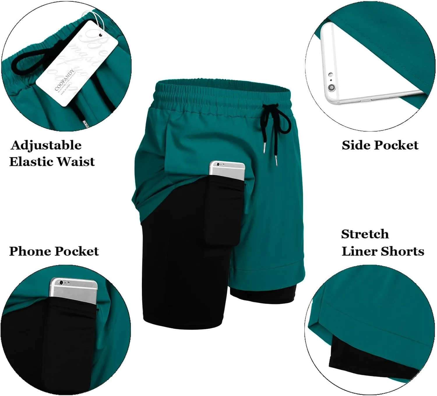 COOFANDY Men's 2 Pack Running Shorts 2 in 1 Workout Shorts Quick Dry Gym Training Athletic Jogger with Phone Pockets