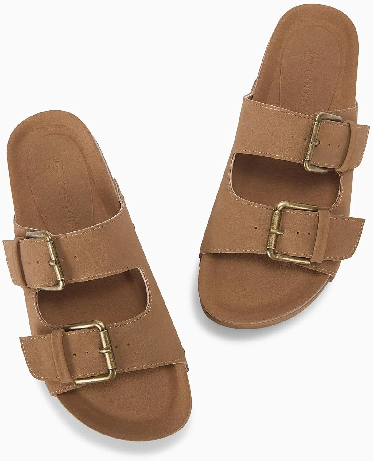 Coutgo Women's Cork Platform Sandals Slip on Mules and Clogs Double Buckle Straps Summer Shoes