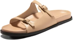 Coutgo Womens Flat Sandals Comfortable Wide Width Slides Double Strap Adjustable Buckle Slip on Shoes