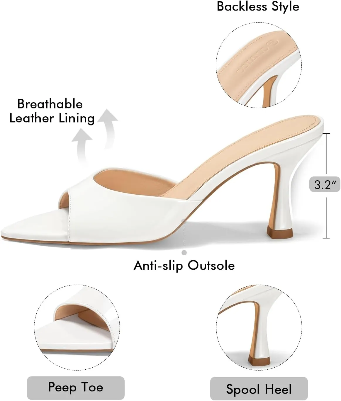Coutgo Womens Heeled Mules Pointed Peep Toe High Heels Slip On Backless Mule Sandals Dress Shoes