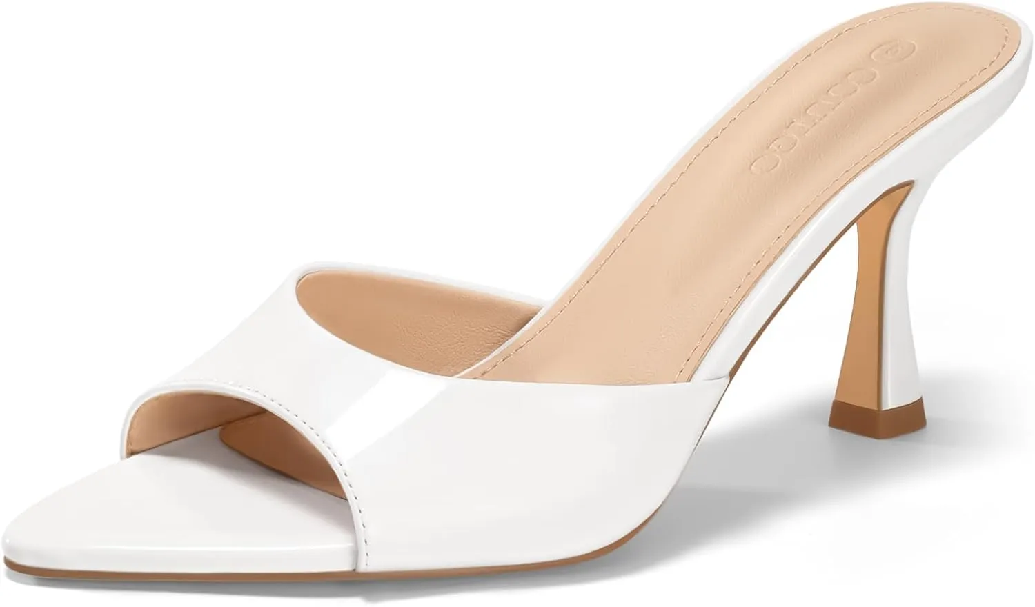 Coutgo Womens Heeled Mules Pointed Peep Toe High Heels Slip On Backless Mule Sandals Dress Shoes