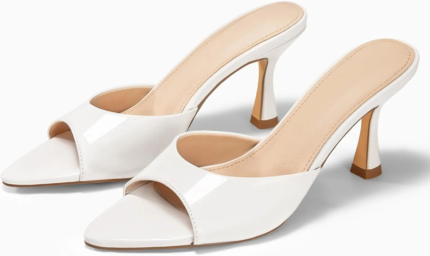 Coutgo Womens Heeled Mules Pointed Peep Toe High Heels Slip On Backless Mule Sandals Dress Shoes