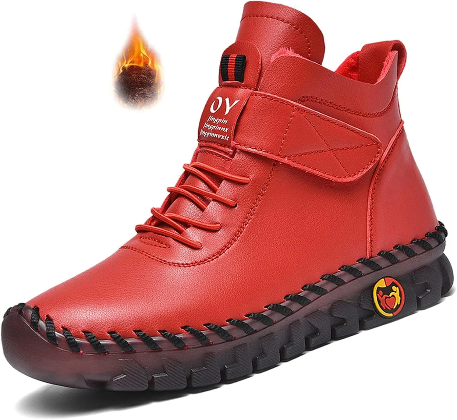 CrazySavage Womens Winter Leather Snow Booties Fur Lined Warm Anti-Slip Ankle Boots Thickening Thermal Villi Adjustable High Top Mom Loafers