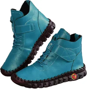 CrazySavage Womens Winter Leather Snow Booties Fur Lined Warm Anti-Slip Ankle Boots Thickening Thermal Villi Adjustable High Top Mom Loafers