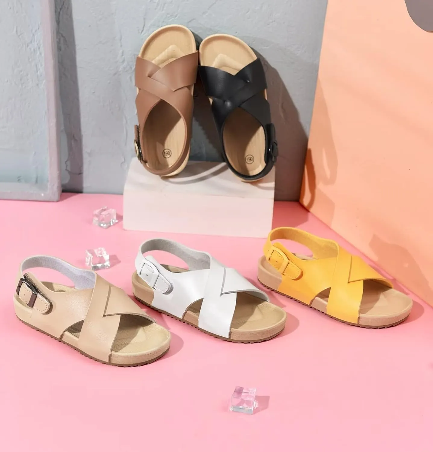 Cubufly Kids Sandals Cross Strappy Open Toe Plat Girl Boy Summer Shoes for Indoor and Outdoor Use Toddler/Little Kid/Big Kid