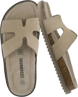 CUSHIONAIRE Wisdom Womens Sandals Cutout Strap Genuine Leather Slides – Slip On Cork Footbed Sandals for Women 2025