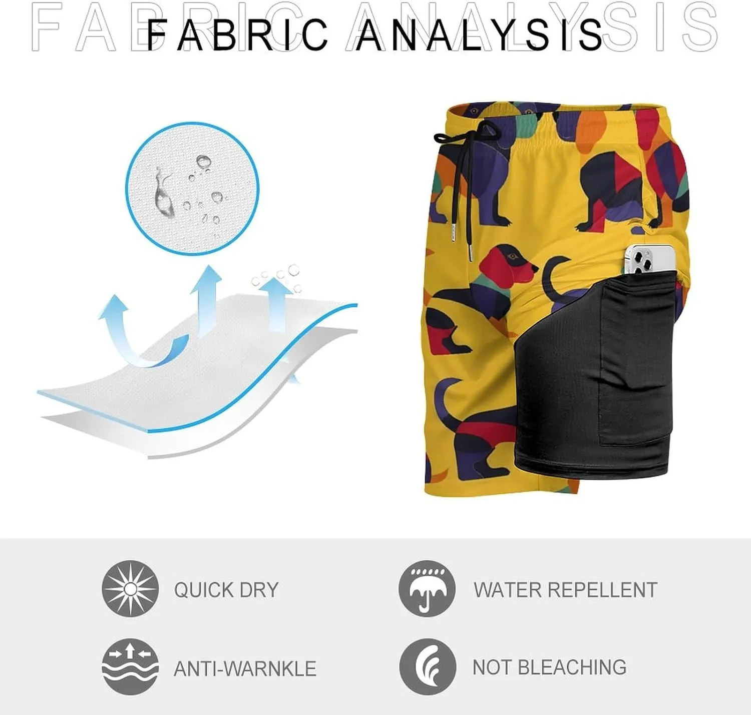 Cute Dachshunds Men's Swim Trunks Quick Dry Board Shorts Swimwear Beach Shorts with Compression Liner