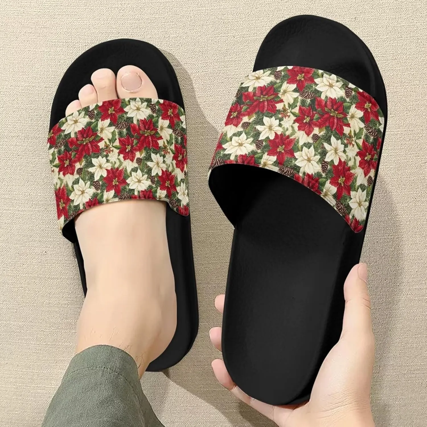 Cute Pattern Slide Sandals Shoes Slippers for Women, House Non Slip Quick Drying Slides Shower Sandals