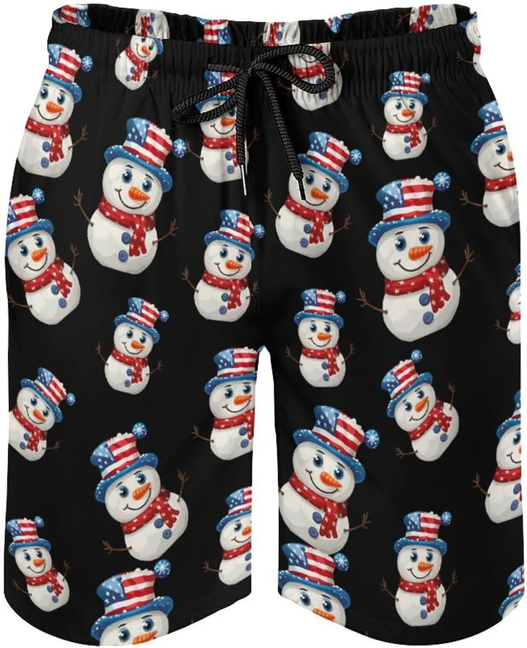 Cute Snowman with U.S. Flag Hat Men's Swim Trunks Quick Dry Bathing Suit Swimming Shorts Beach Swimwear