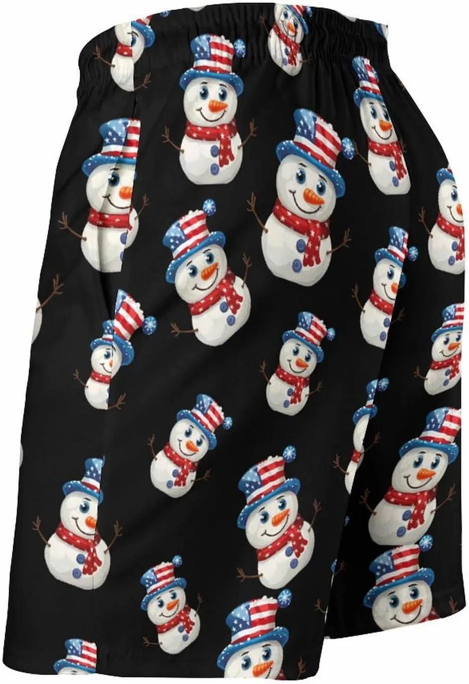 Cute Snowman with U.S. Flag Hat Men's Swim Trunks Quick Dry Bathing Suit Swimming Shorts Beach Swimwear