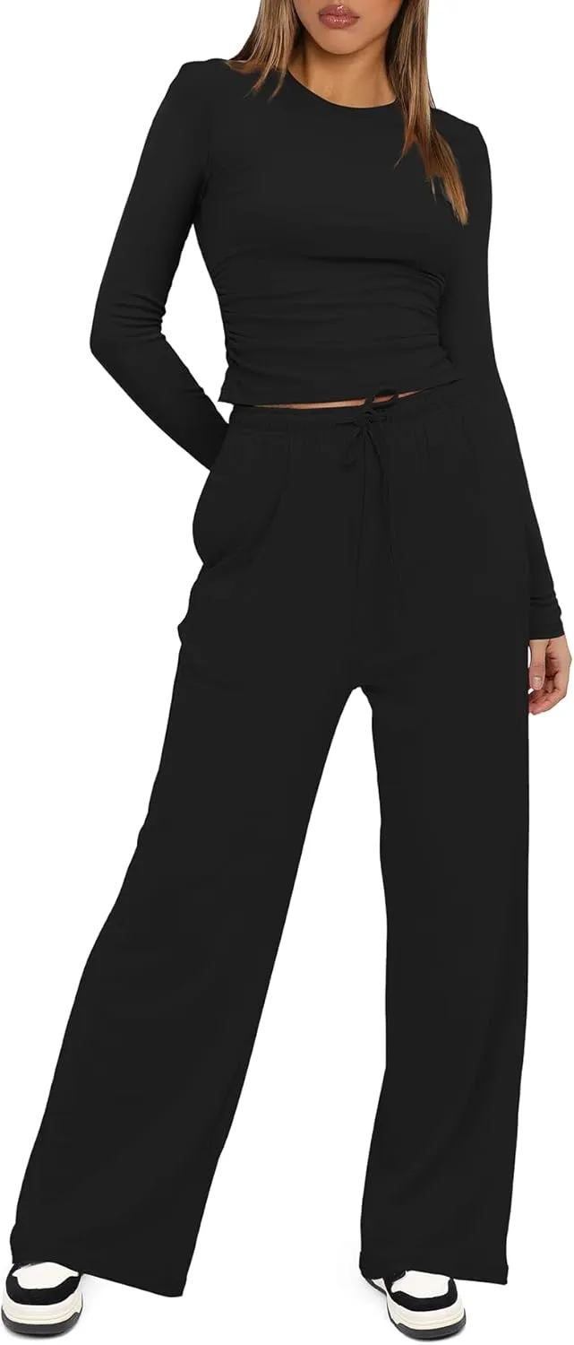Darong Women's 2 Piece Sets Fall Outfits Long Sleeve Wide Leg Tracksuits Casual Lounge Set Matching Sets
