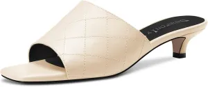 DearOnly Women Low Kitten Heel Peep Open Square Toe Mules Shoes Slip-on Slingback Office Cute 1.4 Inches Heels