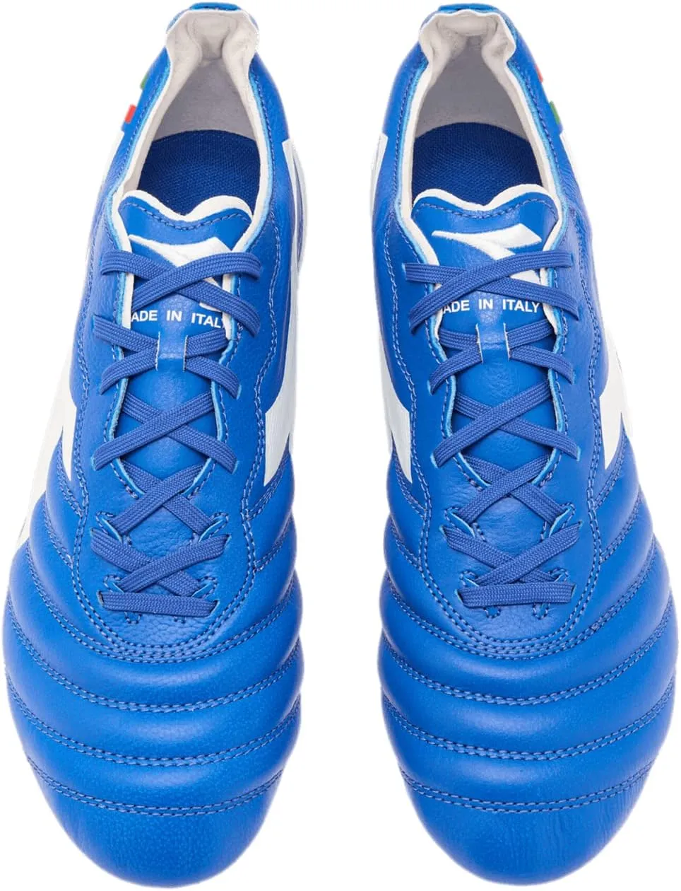 Diadora Brasil Elite 2 Tech ITA LPX Firm Ground Cleats - Premium Quality Leather, Lightweight, Made in Italy Soccer Shoes (Black/White) (Blue/White)