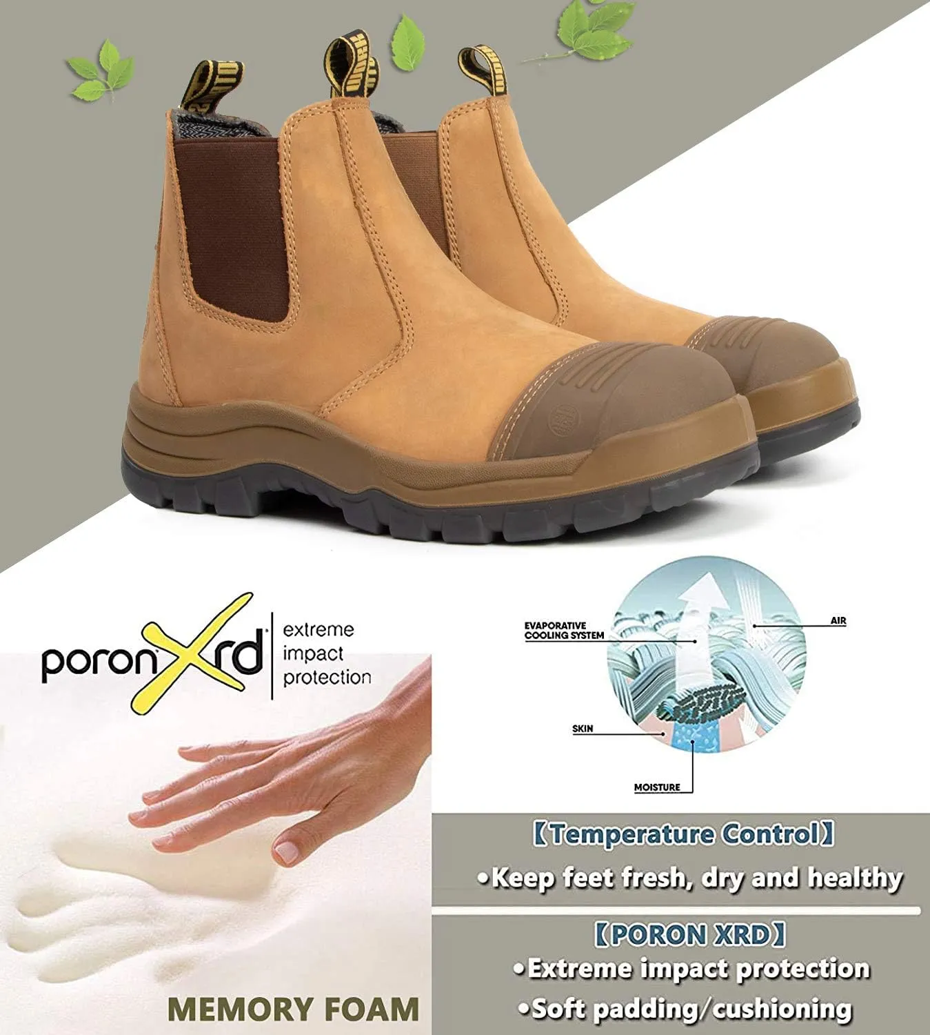 DIIG Work Boots for Men, Steel/Soft Toe Waterproof Working Boots, Slip Resistant Anti-Static Slip-on Safety Working Shoes