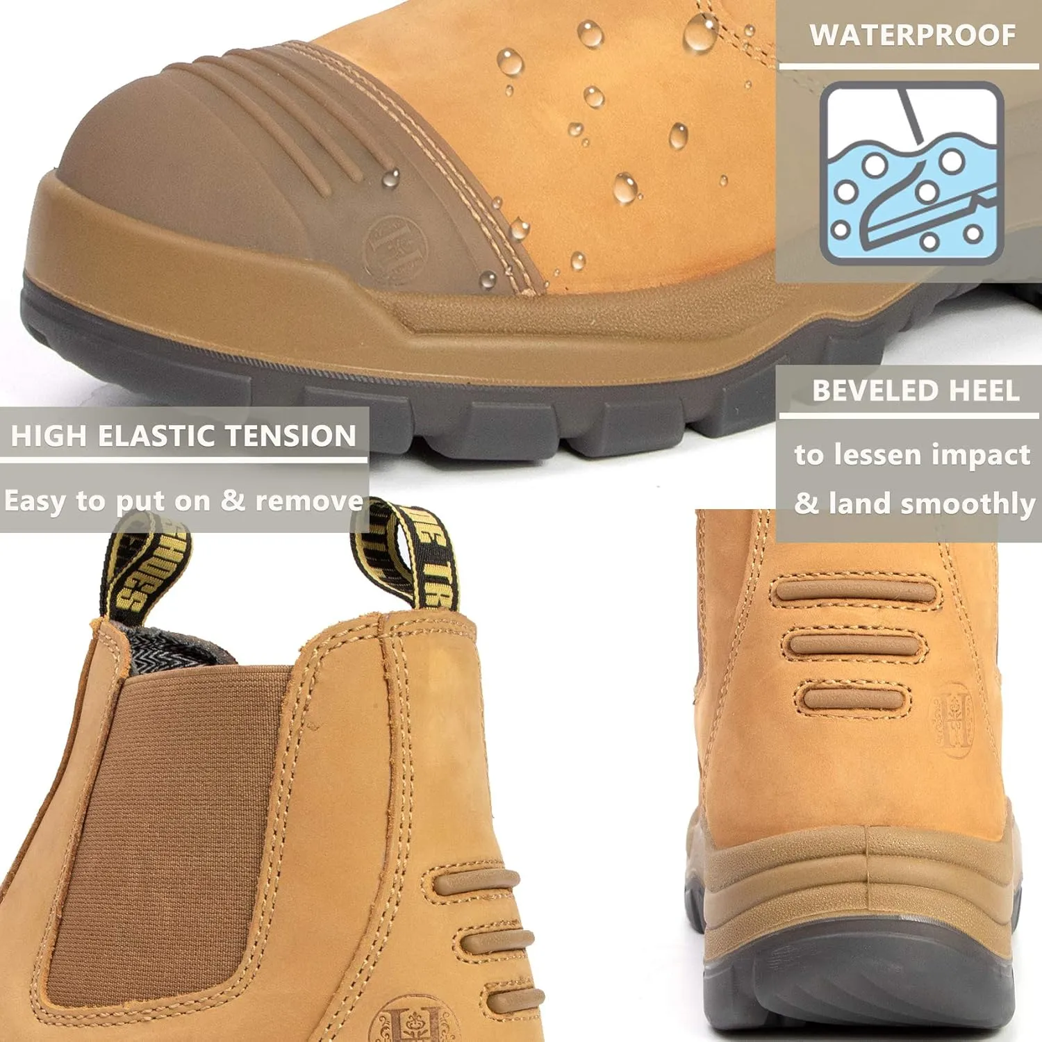 DIIG Work Boots for Men, Steel/Soft Toe Waterproof Working Boots, Slip Resistant Anti-Static Slip-on Safety Working Shoes