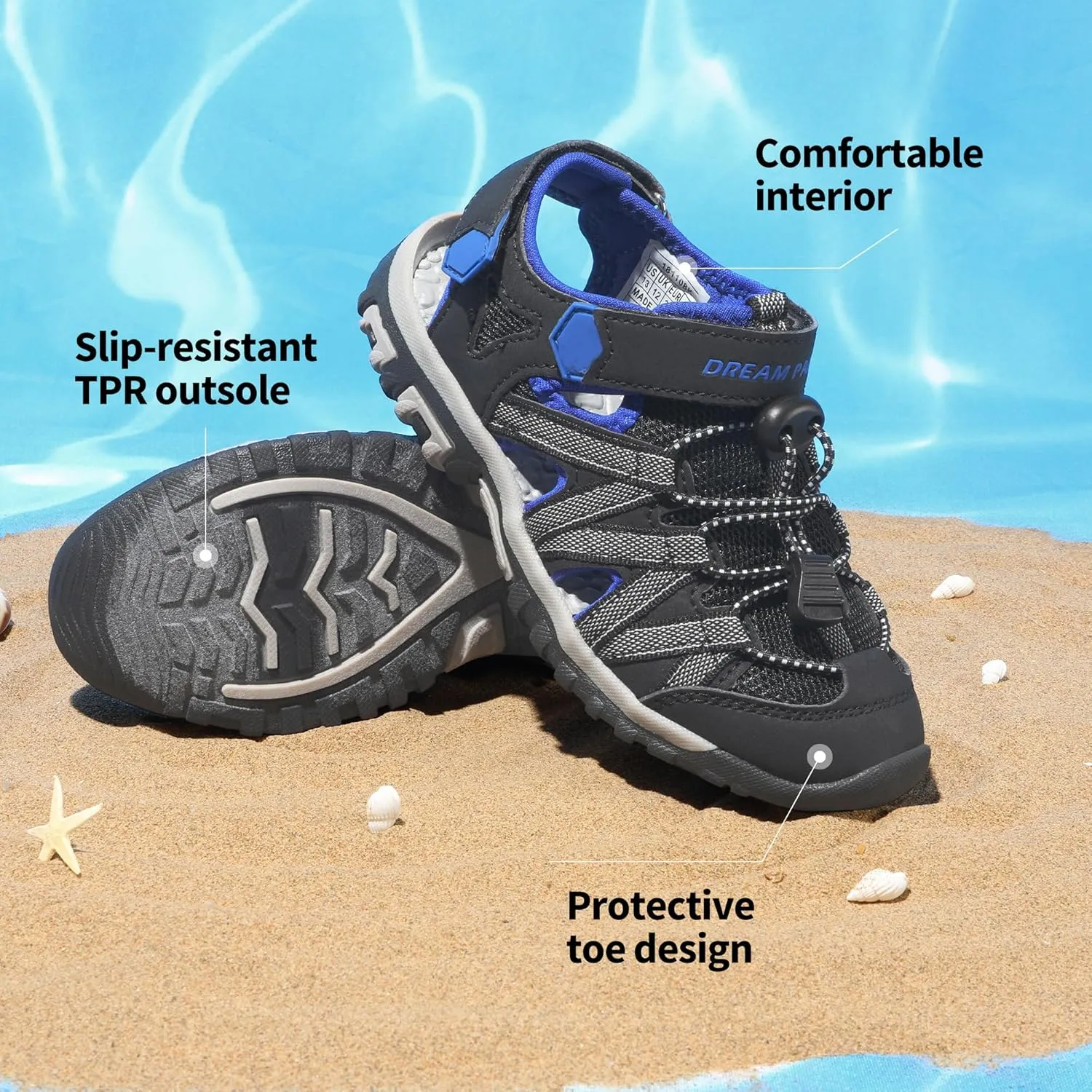 DREAM PAIRS Boys Girls Closed-Toe Outdoor Summer Sport Sandals for Little/Big Kid