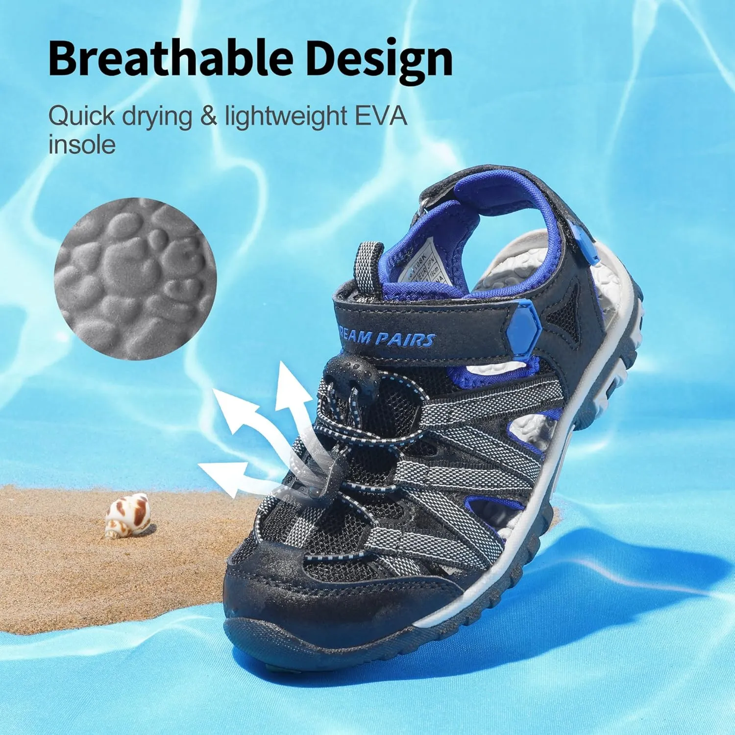 DREAM PAIRS Boys Girls Closed-Toe Outdoor Summer Sport Sandals for Little/Big Kid