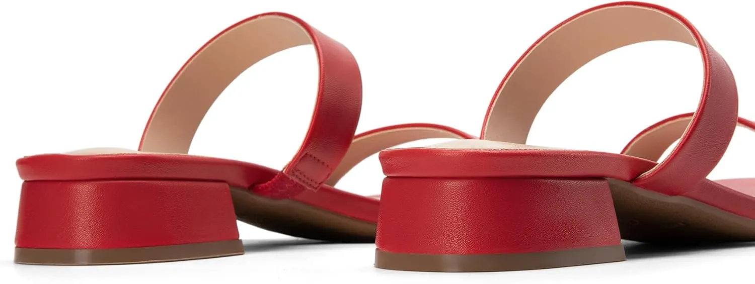 DREAM PAIRS Women's Slides Heels Slip On Low Block Sandals Two Strap Open Round Toe Chunky Casual Summer Mules Shoes