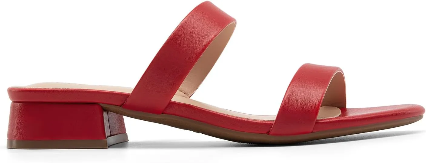 DREAM PAIRS Women's Slides Heels Slip On Low Block Sandals Two Strap Open Round Toe Chunky Casual Summer Mules Shoes